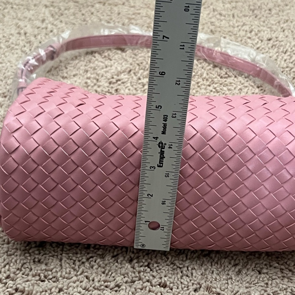 NWT new Anthropologie woven shoulder bag pink mauve faux leather zipper purse - Picture 13 of 15